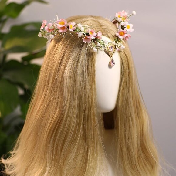 Pink Flower Elf Crown Handmade Woodland Fairy Headpiece for Women Girls main image 8